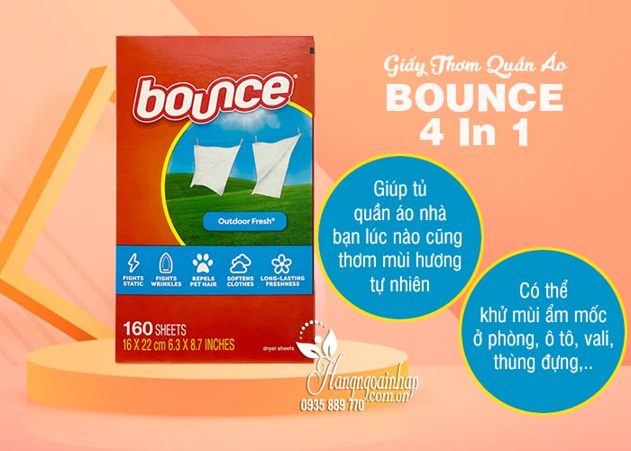 Giấy Thơm Quần Áo Bounce 4 In 1 160 Tờ Của Mỹ 234