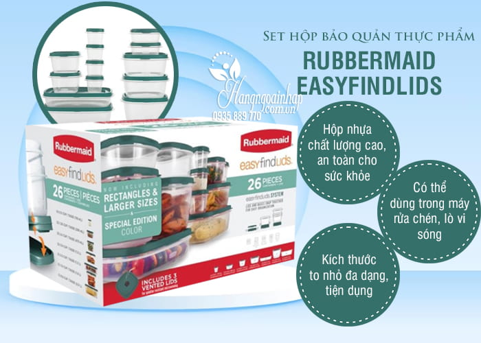 Set hộp bảo quản thực phẩm Rubbermaid Easy Find Lids 26 món 4