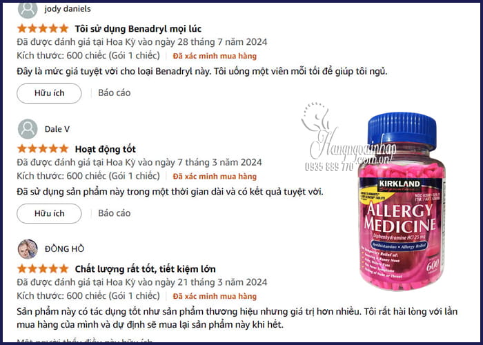 Thuốc chống dị ứng Kirkland Allergy Medicine của Mỹ 600 viên 0