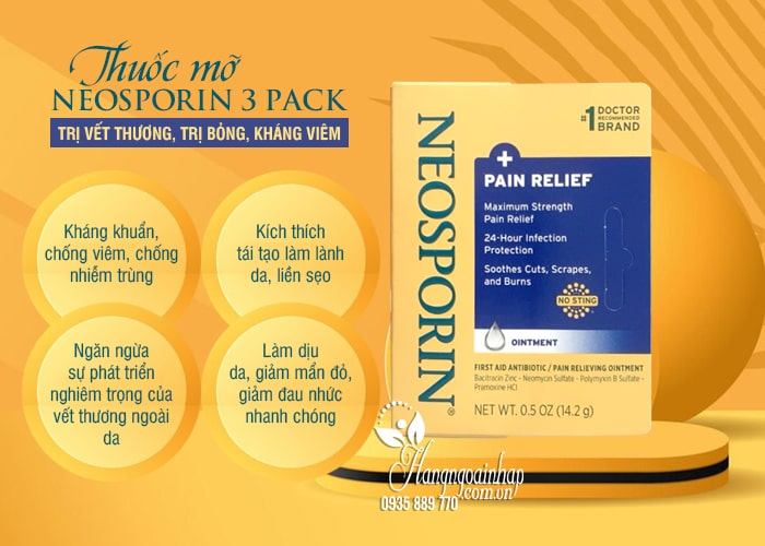 Thuốc mỡ Neosporin 3 pack trị vết thương, trị bỏng, kháng viêm 56