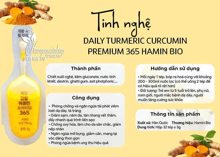 Tinh nghệ Daily Turmeric Curcumin Premium 365 Hamin Bio 32 tép 67