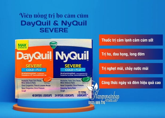 Viên uống trị ho cảm cúm Dayquil & Nyquil Severe 72 viên 67