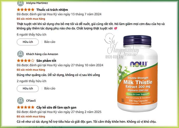 Bổ gan Now Milk Thistle Extract 300mg của Mỹ hộp 200 viên 9