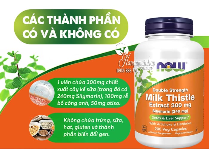 Bổ gan Now Milk Thistle Extract 300mg của Mỹ hộp 200 viên 9