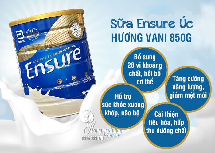 Sữa Ensure 850g Úc hương Vani thơm ngon, giàu dưỡng chất 78