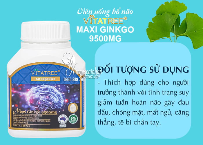 Bổ não Vitatree Maxi Ginkgo 9500mg của Úc hộp 60 viên  9