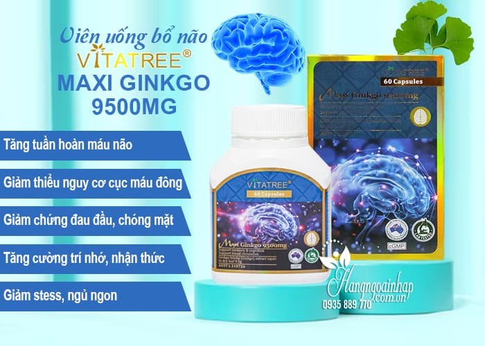 Bổ não Vitatree Maxi Ginkgo 9500mg của Úc hộp 60 viên  6