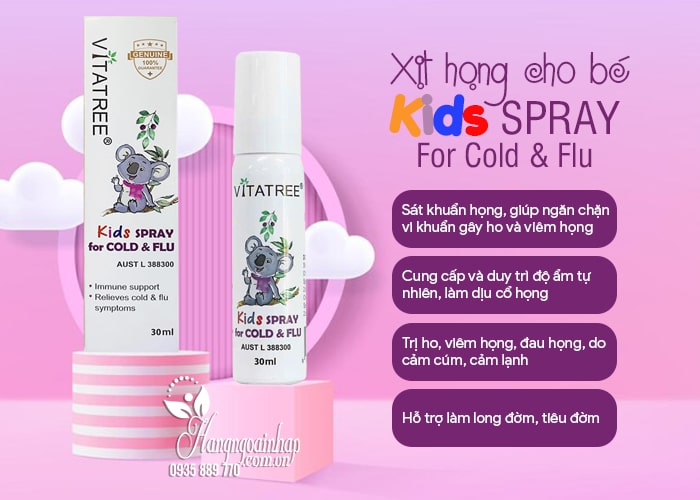 Xịt họng cho bé Vitatree Kids Spray For Cold & Flu của Úc 4