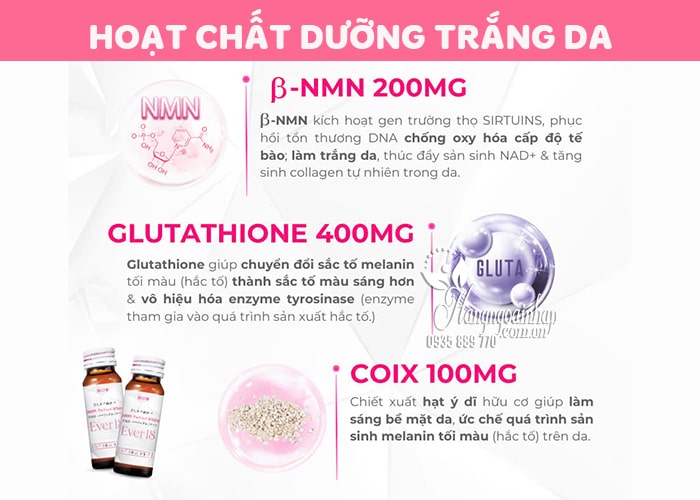 Nước uống trắng da NMN Perfect White Ever 18 Nhật Bản 888