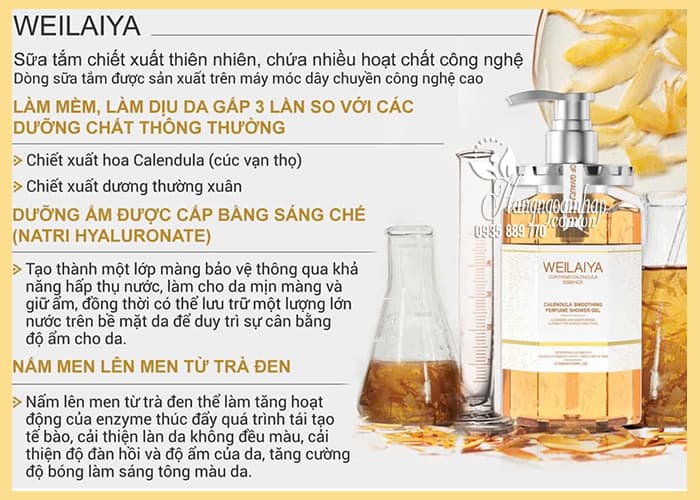 Sữa tắm trắng da Weilaiya Calendula hoa cúc vạn thọ chai 450ml 58