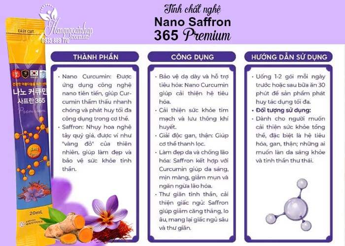 Tinh chất nghệ Nano Curcumin Saffron 365 Premium hộp 30 gói 7