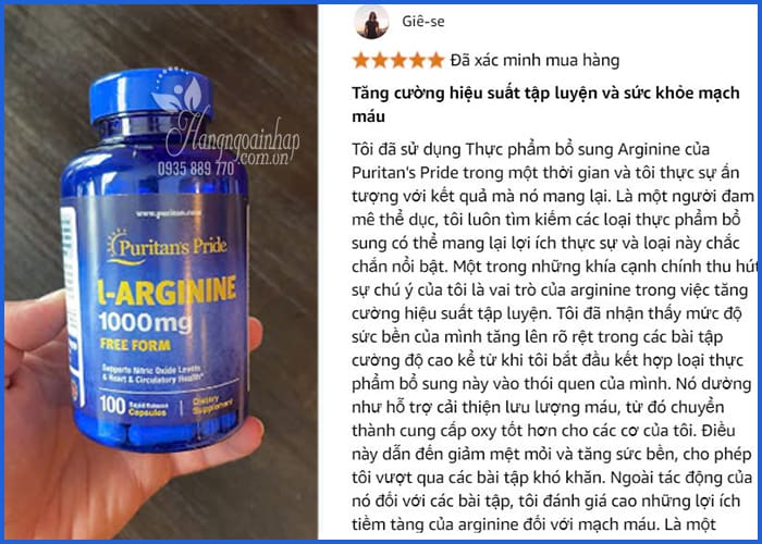 Viên uống L-Arginine 1000mg Puritan’s Pride 100 viên của Mỹ 9