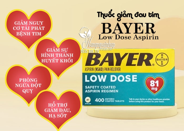 Thuốc giảm đau tim Bayer Low Dose Aspirin 81mg của Mỹ 400v 56