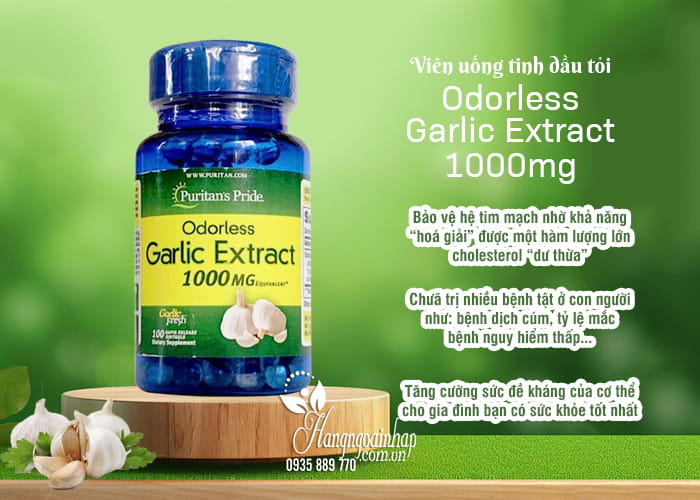 Viên uống tinh dầu tỏi Odorless Garlic Extract 1000mg Puritans Pride 89