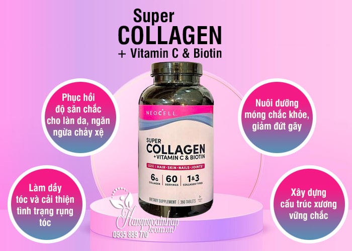 Neocell Super Collagen + Vitamin C & Biotin mẫu mới của Mỹ 5