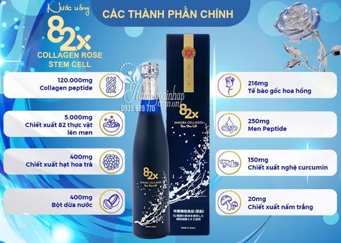 Nước uống 82X Collagen Rose Stem Cell của Nhật Bản chai 500ml 34