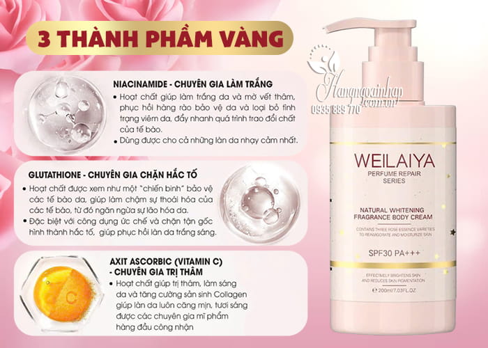 Kem body nâng tông Weilaiya Natural Whitening Fragrance 200ml 56