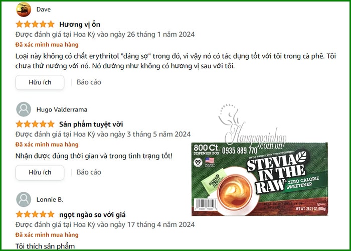 Đường ăn kiêng Stevia In The Raw Zero Calories 800 gói 4