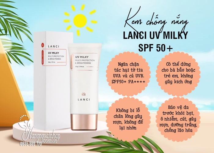 Kem chống nắng Lanci UV Milky SPF50+ Whitening mẫu mới 34