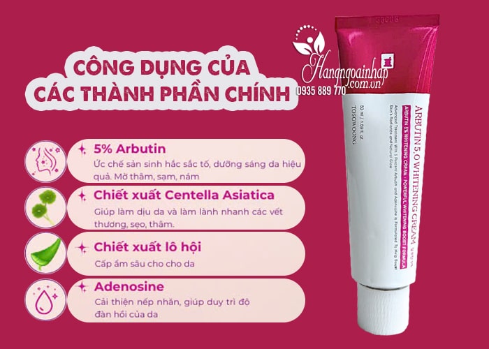 Kem dưỡng trắng da Arbutin 5% Whitening Cream Tosowoong 50ml 7