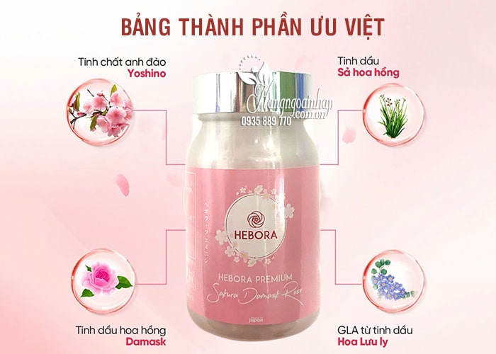 Viên uống thơm cơ thể Hebora Sakura Damask Rose Nhật 60 viên 3