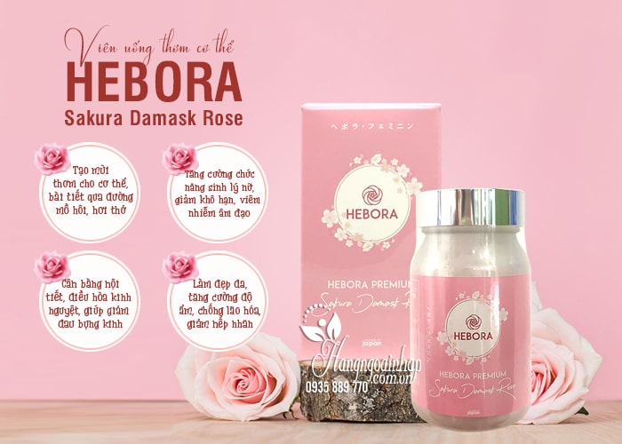 Viên uống thơm cơ thể Hebora Sakura Damask Rose Nhật 60 viên 34