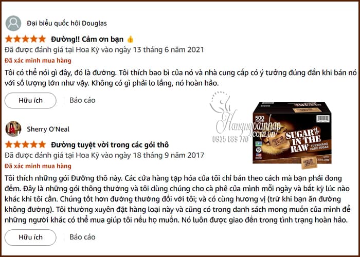 Đường mía nguyên chất Sugar In The Raw 500 Packets của Mỹ 65