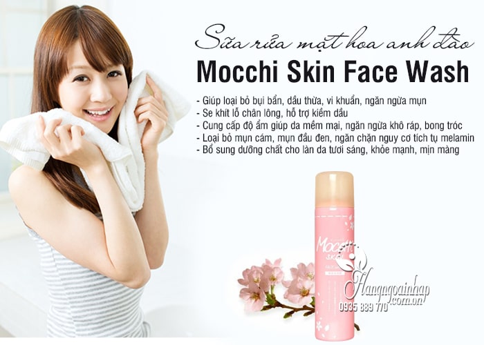 Sữa rửa mặt hoa anh đào Mocchi Skin Face Wash chai hồng 2