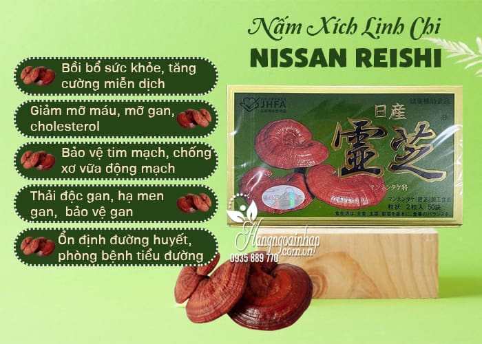 Nấm linh chi Nissan Reishi nội địa Nhật Bản hộp 39g 5