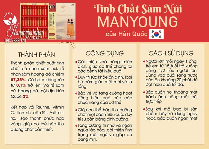 Tinh chất sâm núi Manyoung của Hàn Quốc 30 ống x 20ml 67