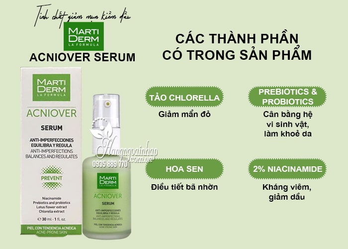 Tinh chất giảm mụn kiềm dầu MartiDerm Acniover Serum 30ml 9