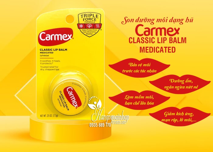 Son dưỡng môi Carmex dạng hũ Classic Lip Balm Medicated 00