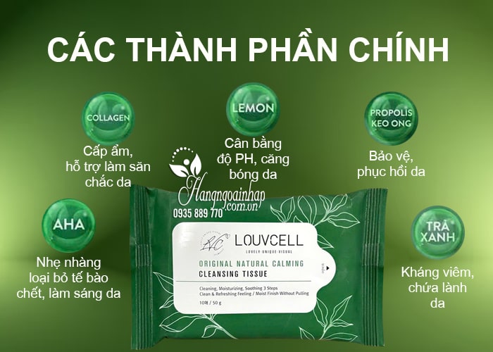 Khăn ướt tẩy trang Louv Cell Original Natural Calming Cleanser Tissue 89