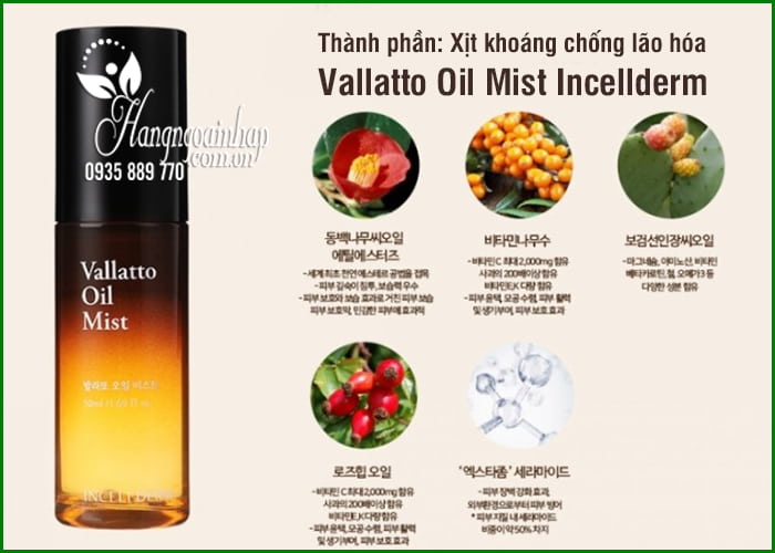 Xịt khoáng chống lão hóa Vallatto Oil Mist Incellderm Hàn Quốc 5