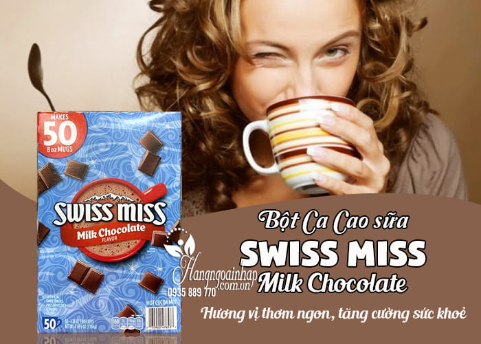 Bột Ca Cao sữa Swiss Miss Milk Chocolate 50 gói của Mỹ 1,95kg 12