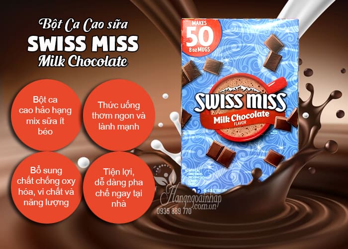 Bột Ca Cao sữa Swiss Miss Milk Chocolate 50 gói của Mỹ 1,95kg 6