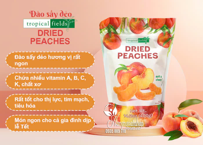 Đào sấy dẻo Dried Peaches 400g Tropical Fields của Mỹ 6