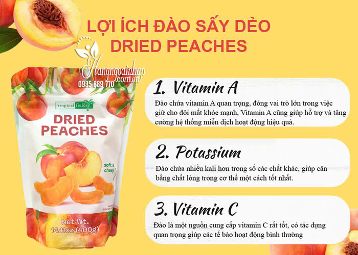 Đào sấy dẻo Dried Peaches 400g Tropical Fields của Mỹ 5