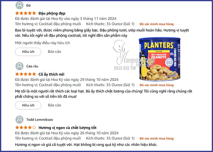 Đậu phộng rang muối Planters Salted Dry Roasted Peanuts 1,47kg  99