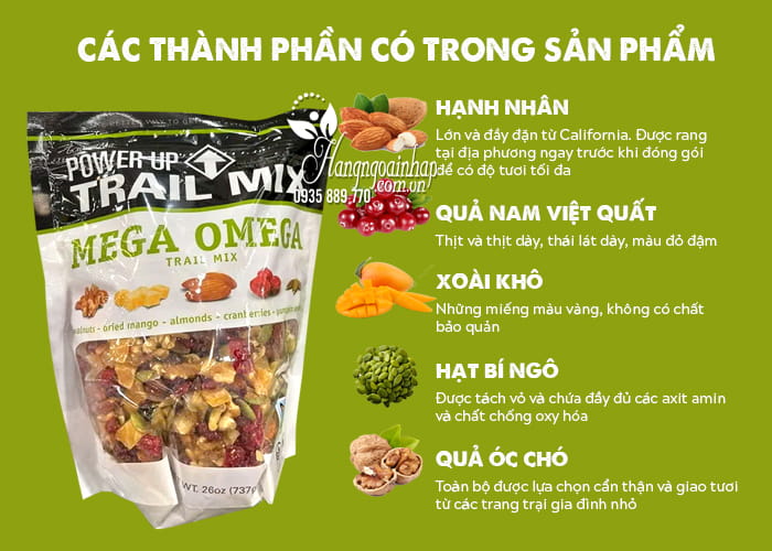 Hạt hỗn hợp Power Up Premium Trail Mix Mega Omega 397g 5