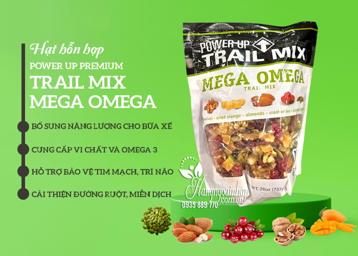 Hạt hỗn hợp Power Up Premium Trail Mix Mega Omega 397g 77