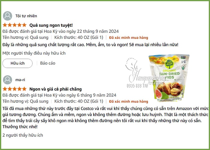 Quả sung sấy dẻo Organic Sun-Dried Figs Happy Village 1,13kg 99