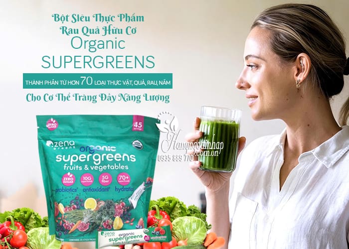 Bột siêu thực phẩm rau quả hữu cơ Zena Organic Super Greens 12