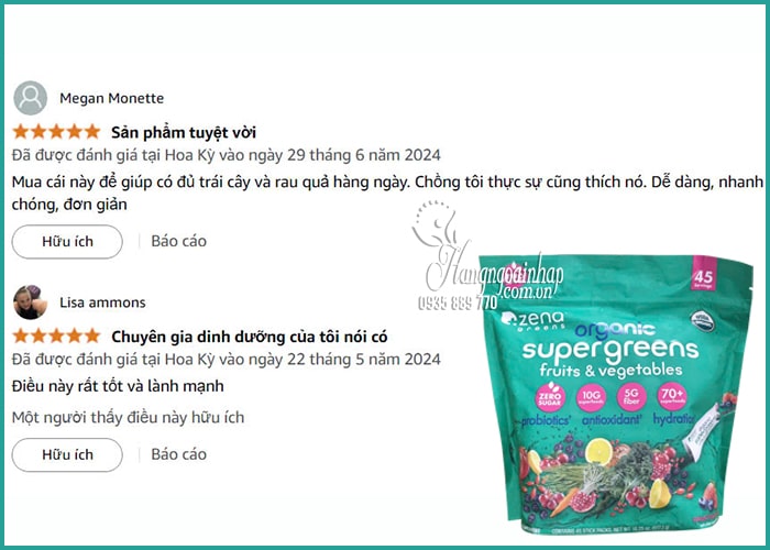 Bột siêu thực phẩm rau quả hữu cơ Zena Organic Super Greens 9