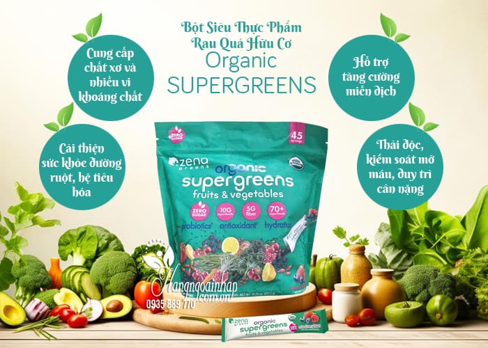 Bột siêu thực phẩm rau quả hữu cơ Zena Organic Super Greens 9