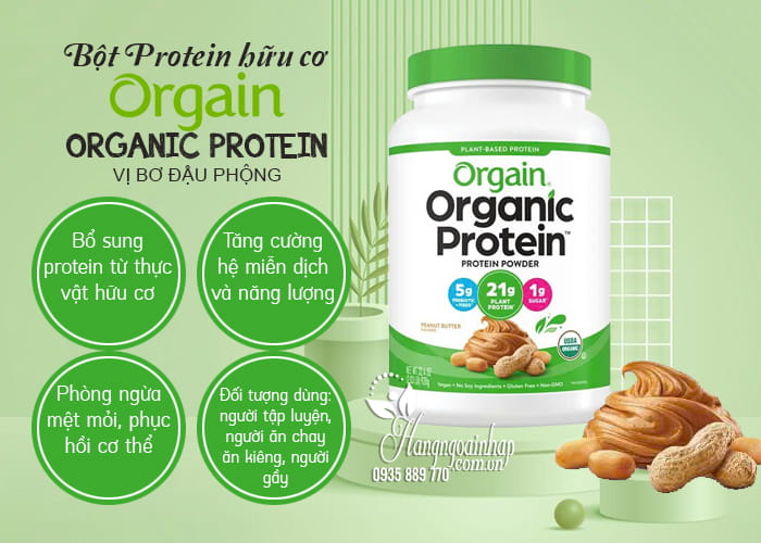 Bột Protein hữu cơ Orgain Organic Protein 920g vị bơ đậu phộng 56