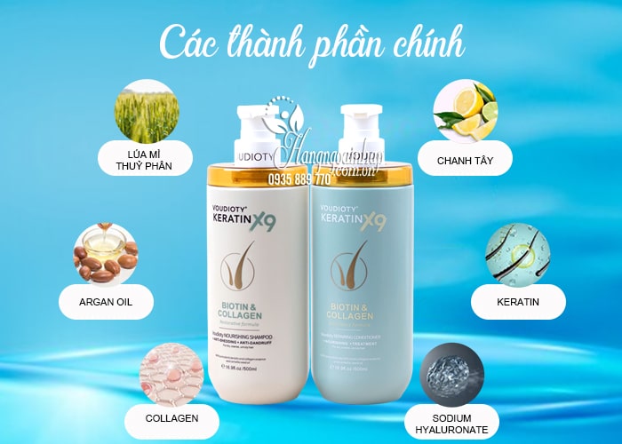 Set dầu gội xả Voudioty Keratin X9 Biotin & Collagen của Ý 78