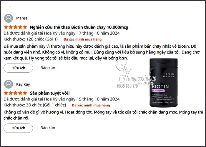 Thuốc mọc tóc Biotin Max Strength 10000mcg Sports Research  9