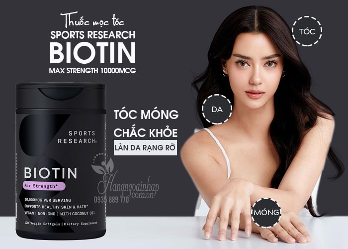 Thuốc mọc tóc Biotin Max Strength 10000mcg Sports Research  45