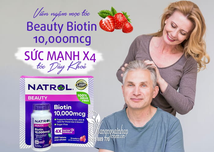 Viên ngậm mọc tóc Natrol Beauty Biotin 10000mcg 250 Tablets 23